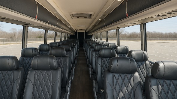 Interior of Charter Bus Company Cedar Rapids's 56 Passenger Charter Bus in Cedar Rapids