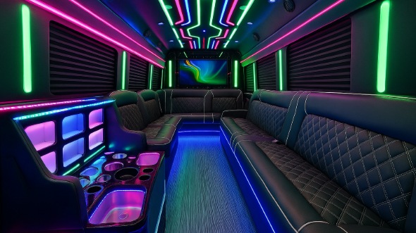 Interior of Charter Bus Company Cedar Rapids's Party Bus in Cedar Rapids